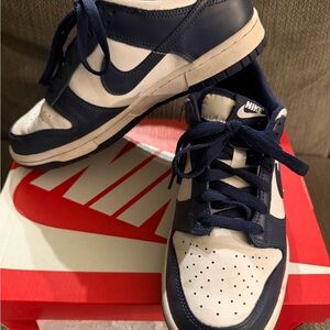 Nike Dark Blue/white and White Dunks size 6Y